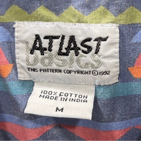 AtLast Basics Womens Blouse Sz‎ M 1992 boue aztec Button Down sleevless 90’s. - Picture 7 of 10